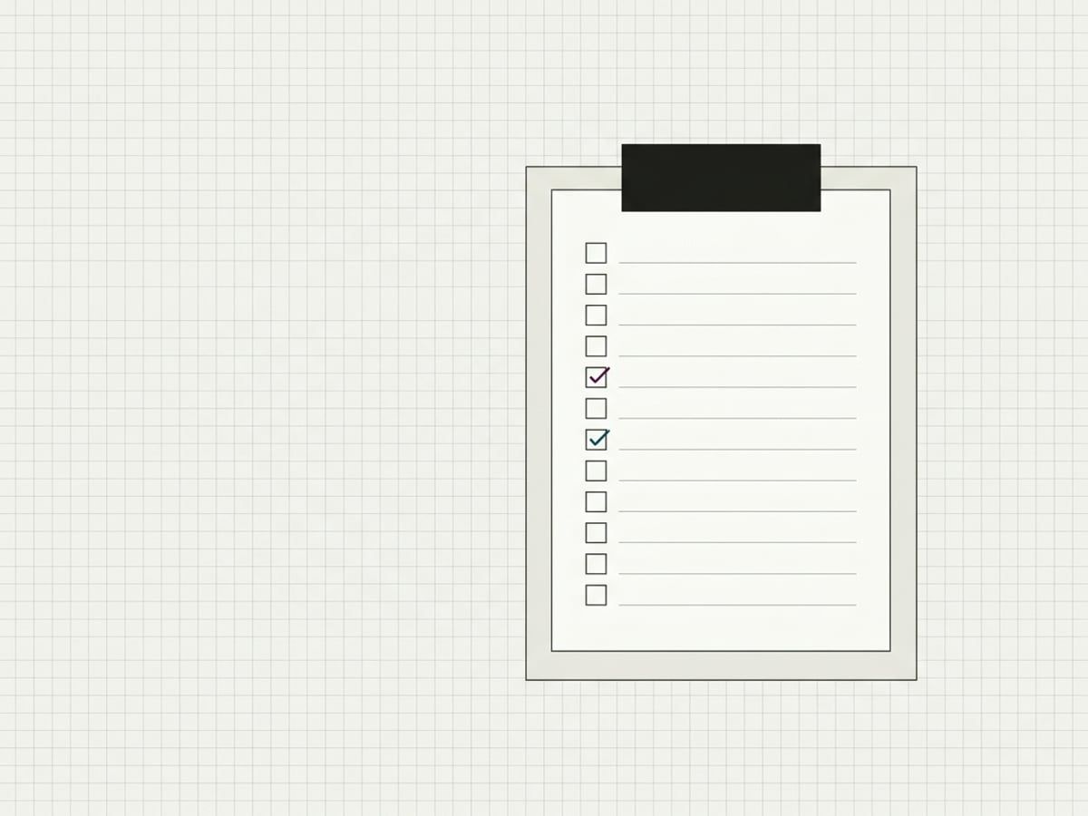 A checklist clipboard with rows of cells, some ticked and some empty